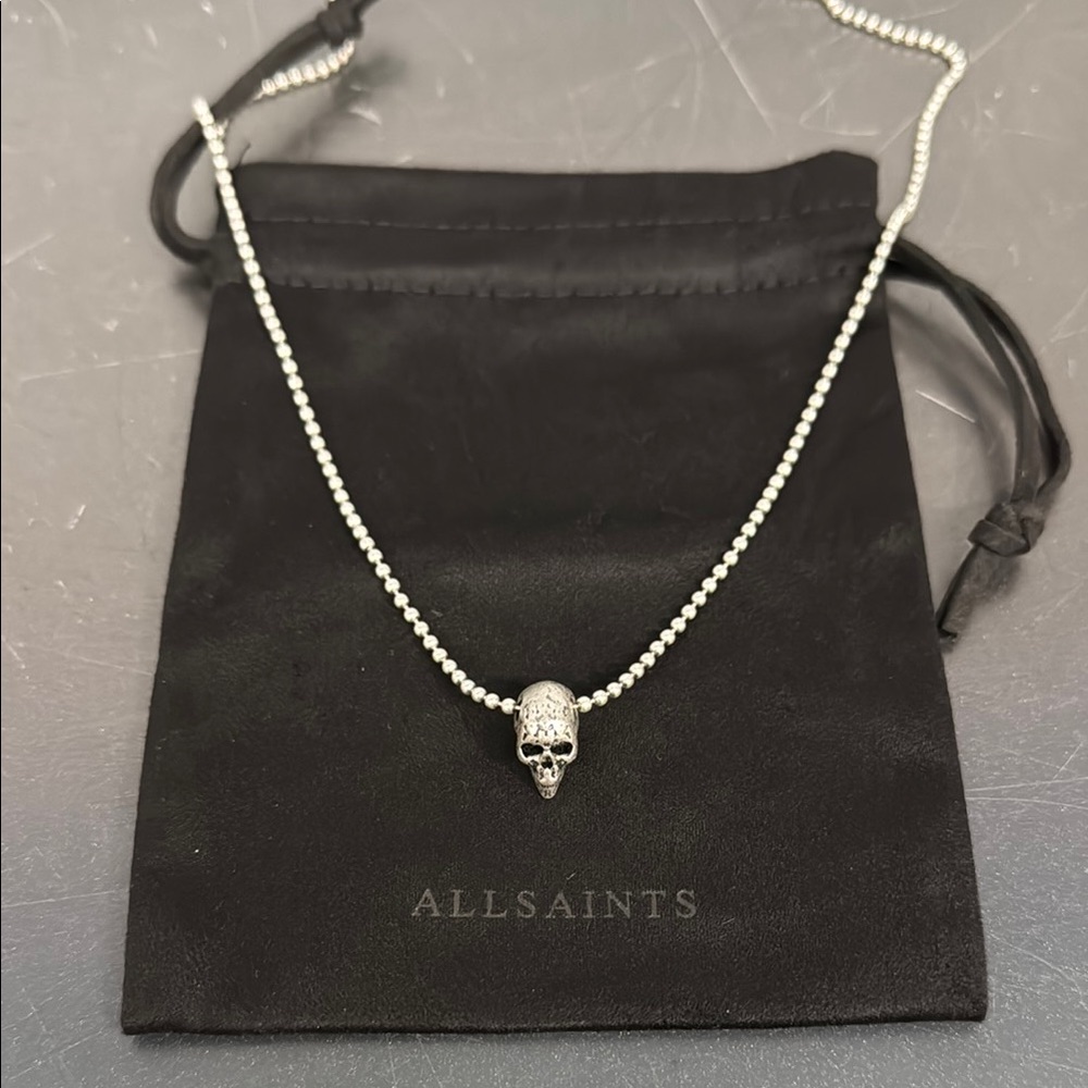 All Saints Sterling Silver Moon Skull Necklace